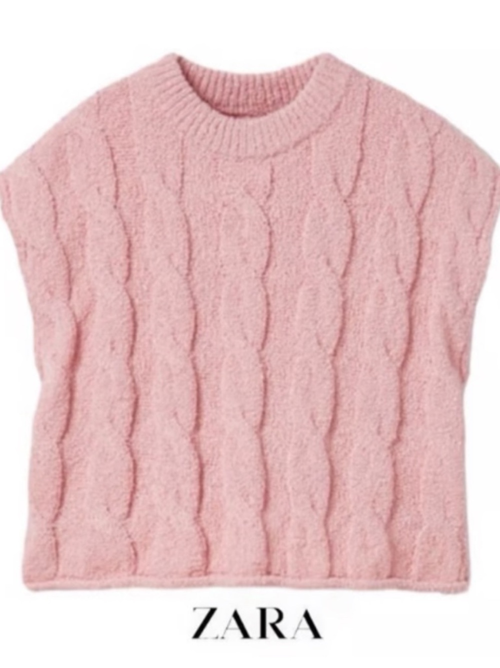 ZARA Pink Cable Knit Crewneck Sweater Vest